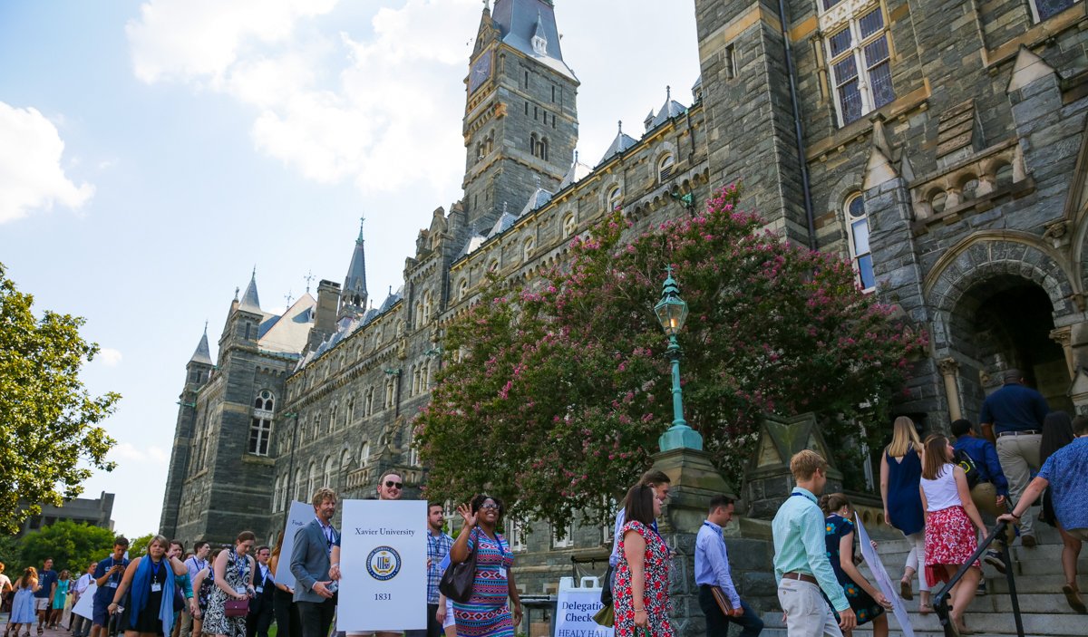 Georgetown's tweet photo. Honored to host the National Jesuit Student Leadership Conference this week w/ 320 students from 27 Jesuit institutions! #NJSLC https://t.co/9geh74X1bK