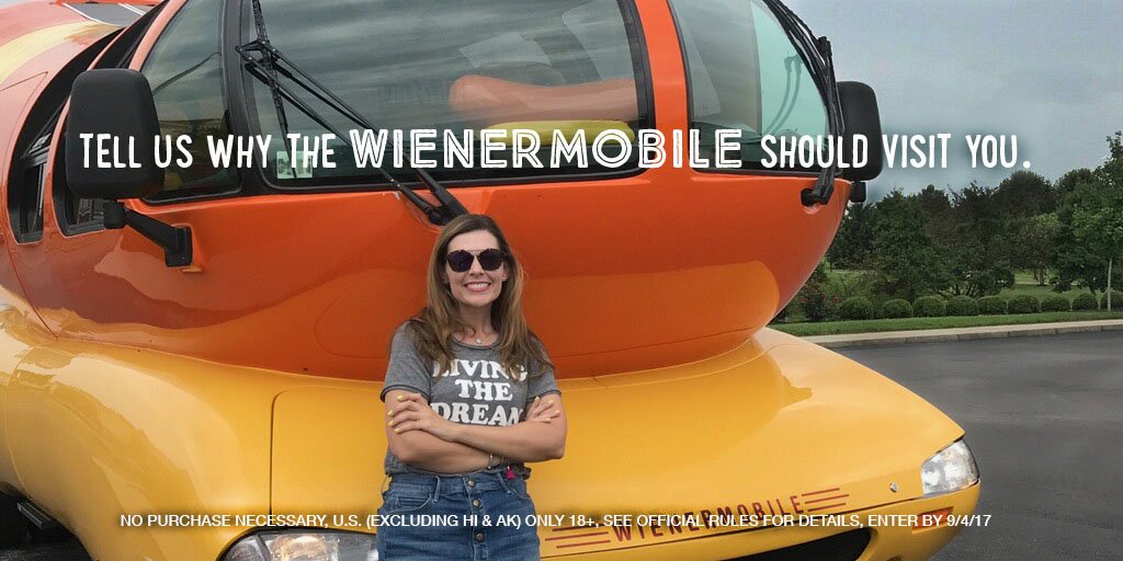 oscarmayer's tweet photo. She’s living the dream! Should the Wienermobile visit you? Use #ForTheLoveOfHotDogs &amp; #Contest to tell us why! Rules https://t.co/6hhw87LQ7y https://t.co/kIj8C3bpjX