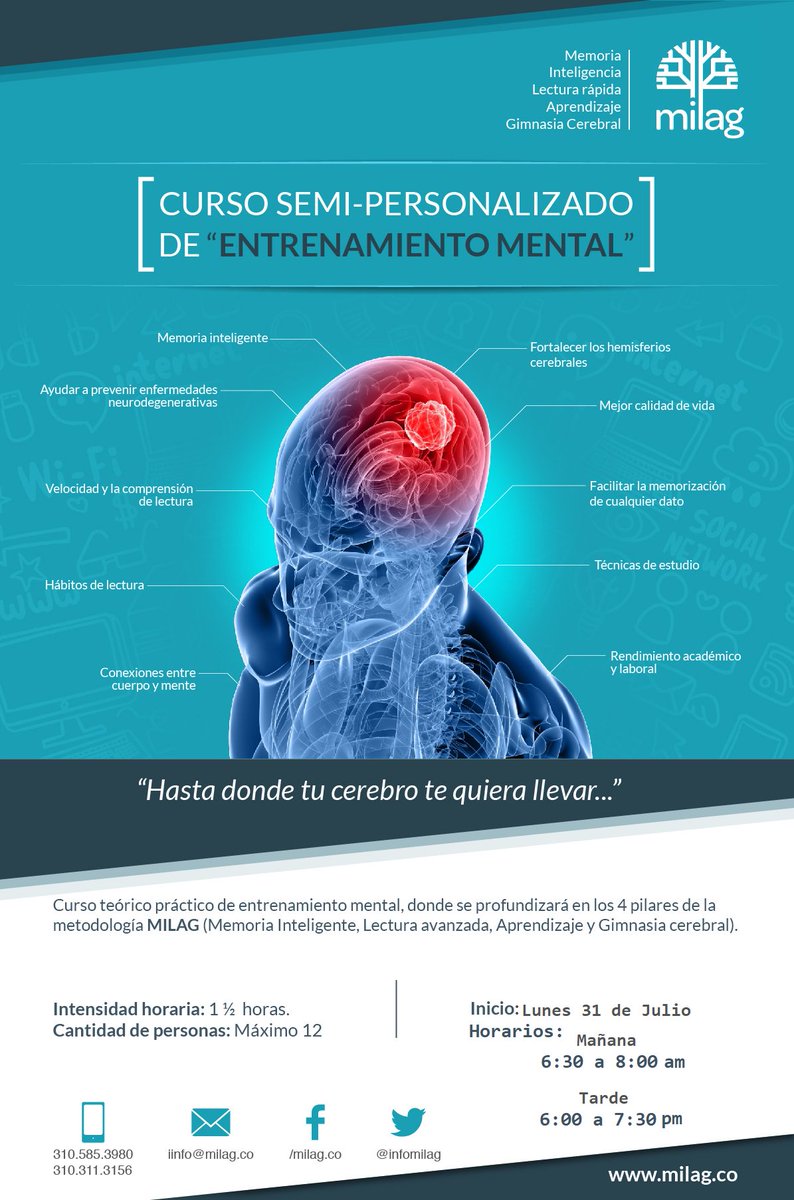 InfoMilag's tweet photo. CURSO DE ENTRENAMIENTO MENTAL
 ¡¡CUPOS LIMITADOS!!
 Inicio: Julio 31 2017
 Sesiones: 90 minutos 
 Más información:  https://t.co/1KW0PYBXfl https://t.co/vPfmpLmhRk