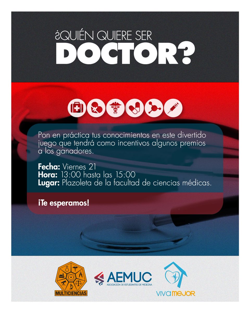 Independients_M's tweet photo. ¿Quién quiere ser doctor? El 21 de Julio te esperamos en el patio de la FCM #AEMUC2017 ❤💙 #LaNuevaExperienciaAcadémica https://t.co/iNay3xcVMo
