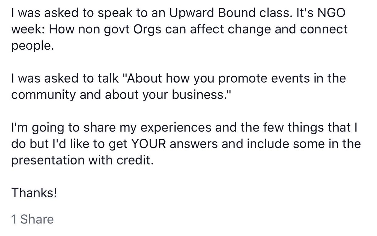HELP: I want to crowdsource this from the community <-- key word, so give me your input so I can emphasize leveraging social media