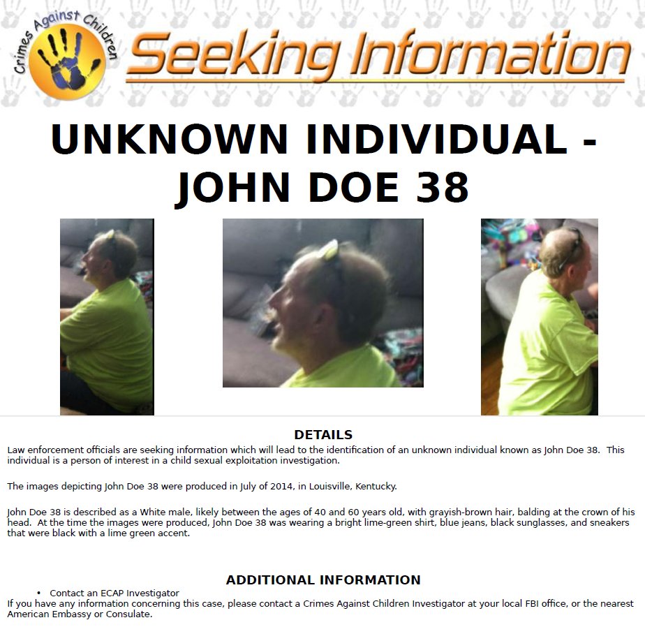 FBI's tweet image. #FBI seeking info on John Doe 38, a person of interest in a child sexual exploitation case. #WantedWednesday fbi.gov/wanted/ecap/un…
