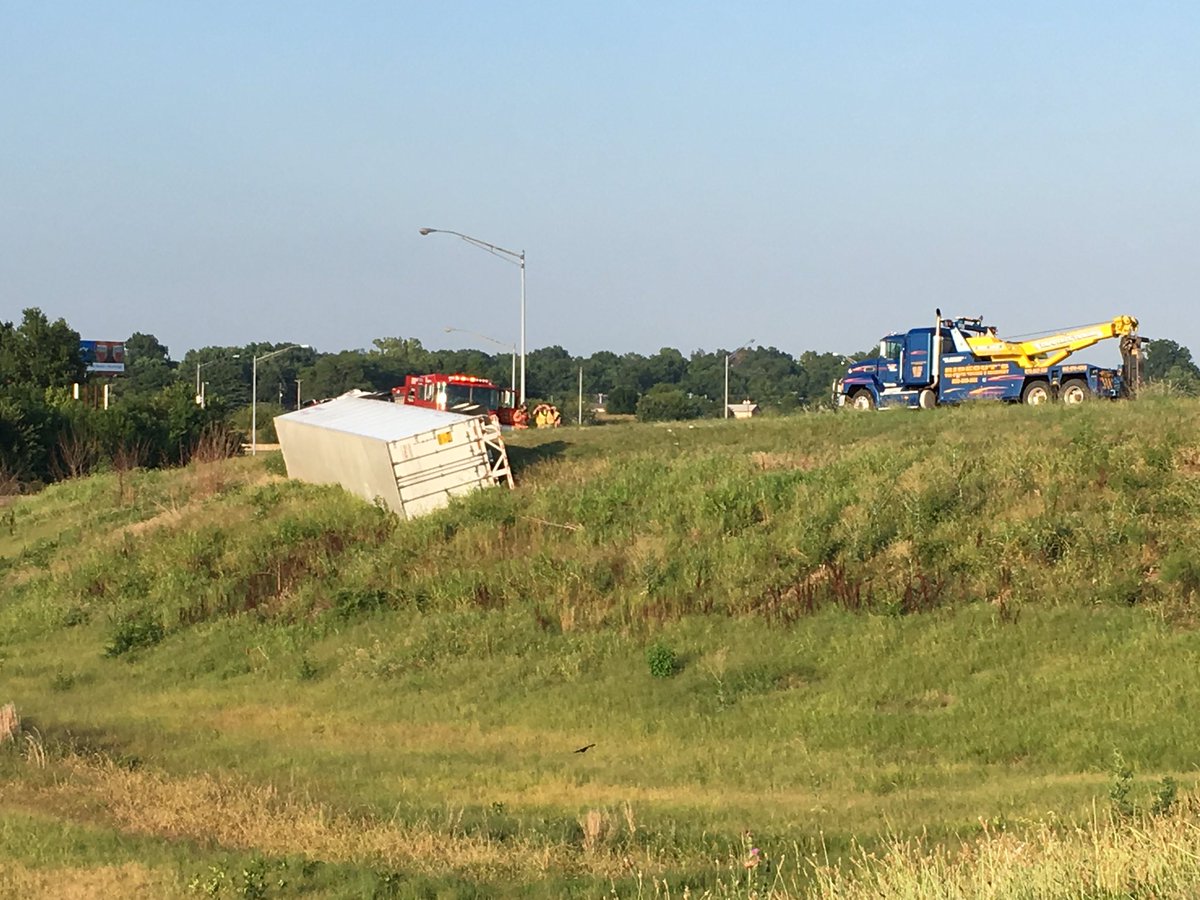 BrittanyHarryTV's tweet photo. Evansville Fire Dept. is on scene. Semi overturned-Highway 41 near Interstate 69. https://t.co/y2QG4kqpHo