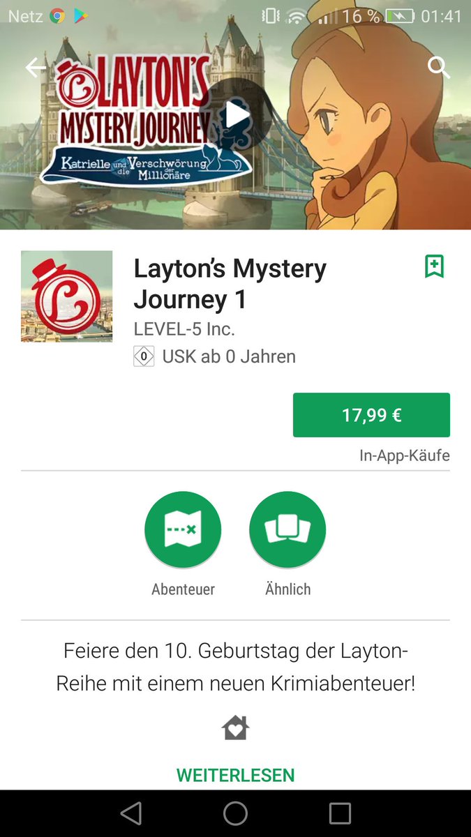 KonsolenMaster's tweet photo. Laytons Mystery Journey steht für 17,99€ zum Download bereit. #Layton @StreetPassGER @NicoNintendoMag #Nintendo #Nintendoapp #Android https://t.co/ll6QJLattv