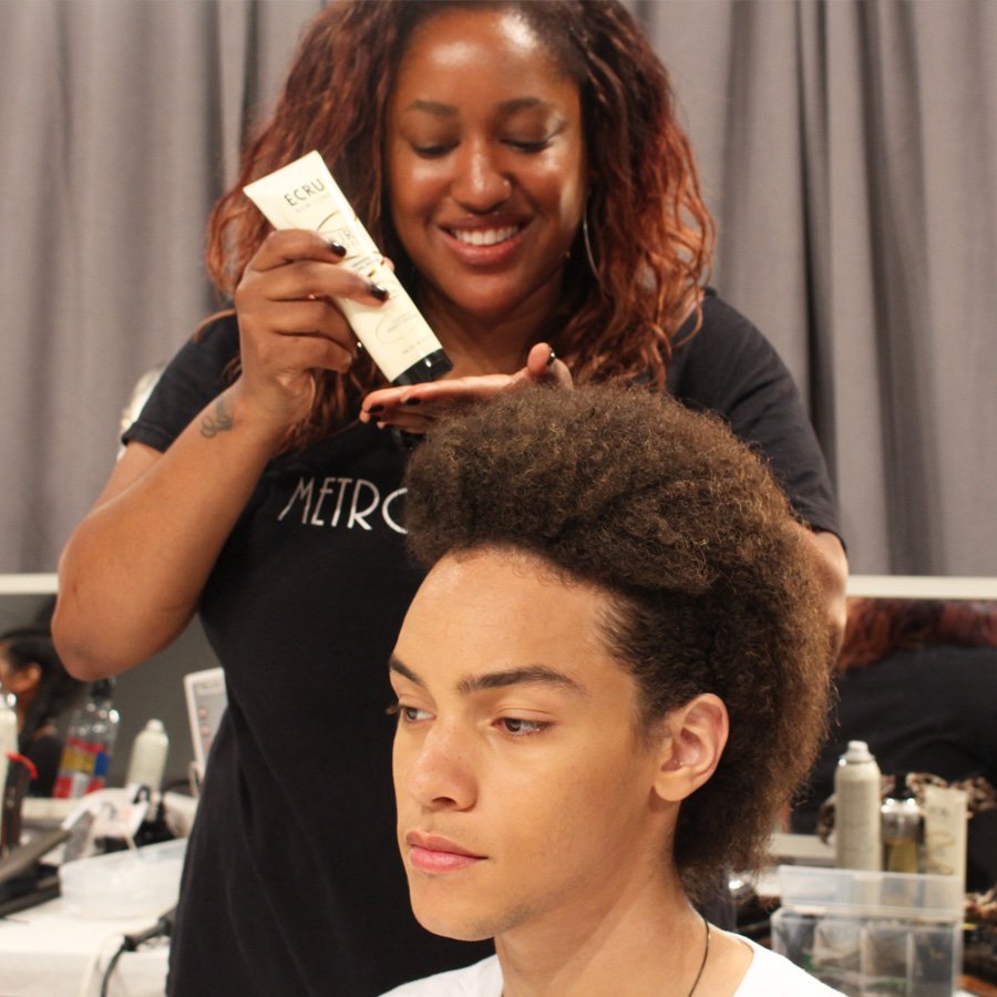 ECRUNewYork's tweet photo. @TCoopMUA used #CurlPerfect #DefiningStylingPotion to transform, define, &amp; control #curls . #CarlosCampos S/S18 #backstage . #ECRUdoesNYFW https://t.co/TH8Kj6Xi3s