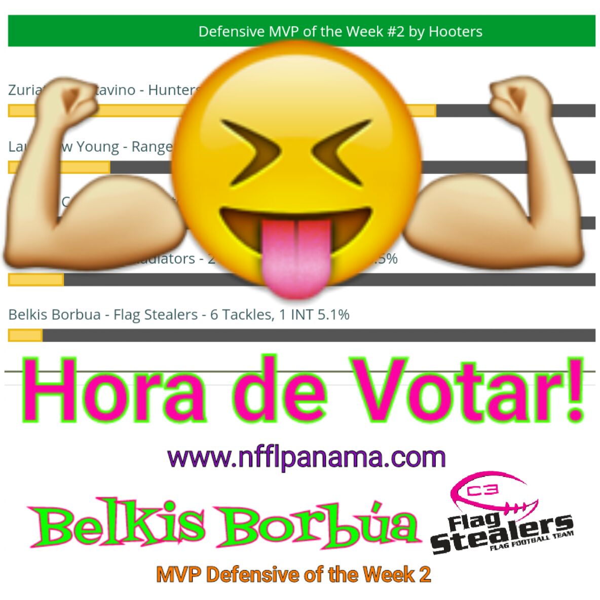 Vota por🔥🔥🔥 Belkis Borbua🔥🔥🔥 - Flag Stealers para  Defensive MVP Week 2
