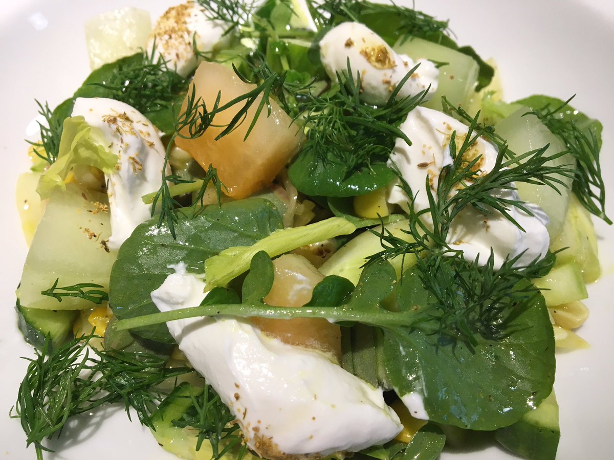 Cucumber &amp; melon salad, corn, purslane, yogurt mascarpone &amp; dill from <a href="/bestiaDTLA/">Bestia DTLA</a> ...