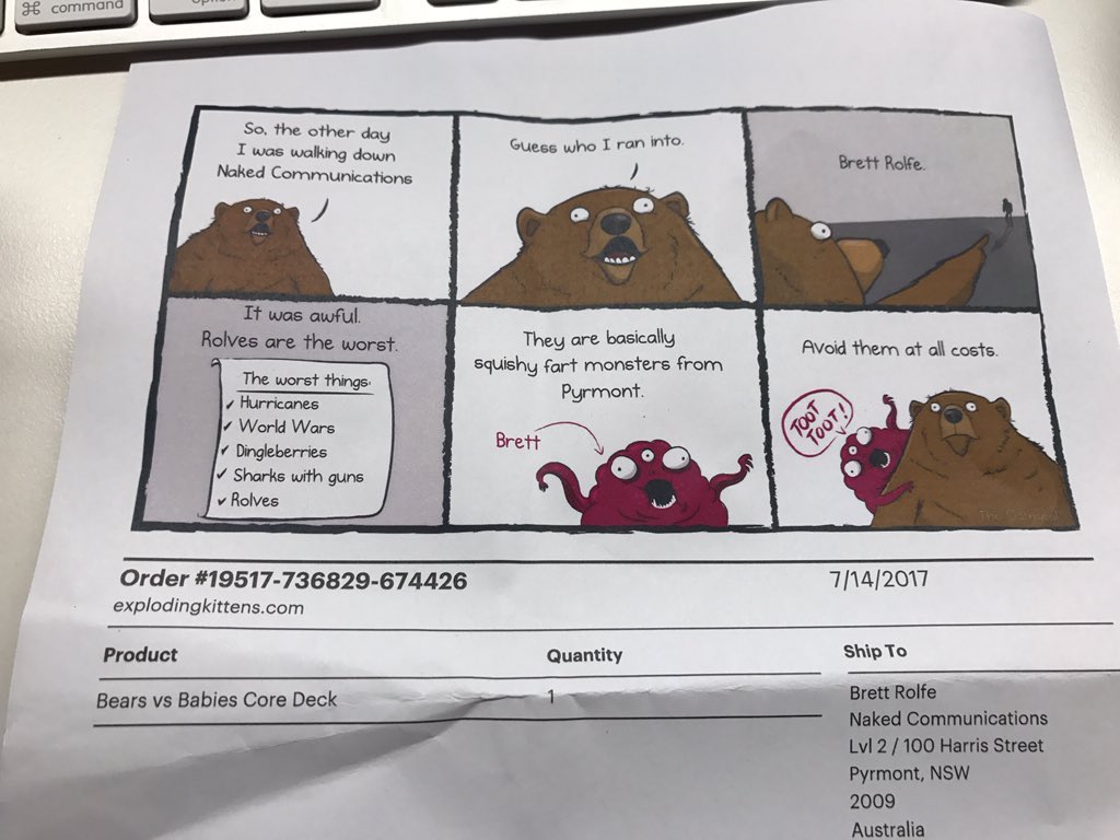 brettrolfe's tweet photo. I love this little touch on the packing slip for a game that arrived today. #EverythingCommunicates #bearsvsbabies https://t.co/RzwbsLVkvv
