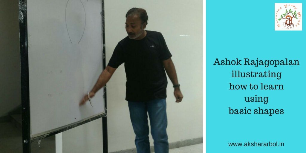 akshar_arbol's tweet photo. Ashok Rajagopalan visited ECR campus and took some time illustrating how to learn using basic shapes. #DEAR #reading #AksharArbol https://t.co/Y0qLDxTtmP