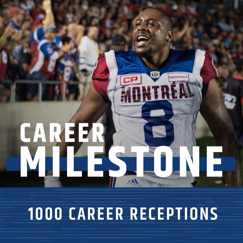 CFL's tweet photo. THERE IT IS!!!!!

1⃣0⃣0⃣0⃣ CAREER RECEPTIONS FOR @nikel18 

#CFLGameday #BringItIn https://t.co/xyosTSEiex