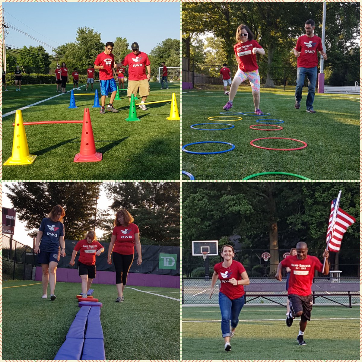 Tonight <a href="/TeamRWB/">Team Red, White & Blue</a> &amp; <a href="/SONewJersey/">Special Olympics NJ</a> athletes relayed w Old Glory, marched to cadence and conquered the obstacle course  #CampShriver #community