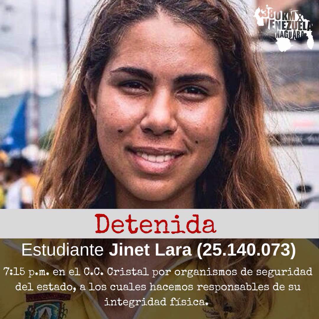 DPR_LARA's tweet photo. Jinet Lara
C.I. V- 25140073
Estudiante de la UCLA  Núcleo Carora. Deenida en Lara por el régimen, responsable de su integridad física. https://t.co/EbtL52esRa