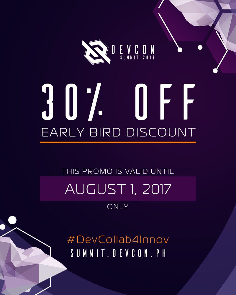 DEVCONPH's tweet photo. 30% discount! Hurry and register now! https://t.co/nsYX6apaEM
#DevCollab4Innov #DevConSummit2017 #DevConPH https://t.co/EXIdQ6Hb6Z
