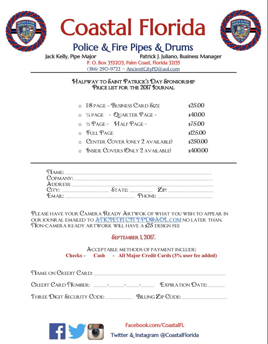 CoastalFlorida's tweet photo. Support your favorite bagpipe band! Our annual Halfway to St.Patricks Day Fundraiser. Get your tickets!: https://t.co/vgqRH4HXWr https://t.co/4R7N8awp1z