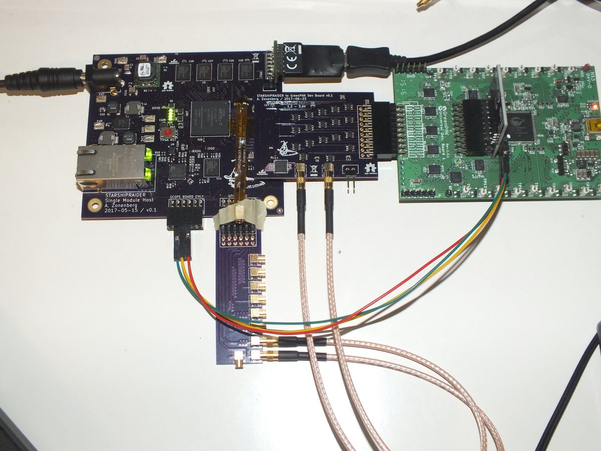azonenberg's tweet photo. Near-final GreenPAK characterization setup. Need to respin the DUT breakout and figure out how to mount the Peltier on it still. https://t.co/MQx1m9XBoo