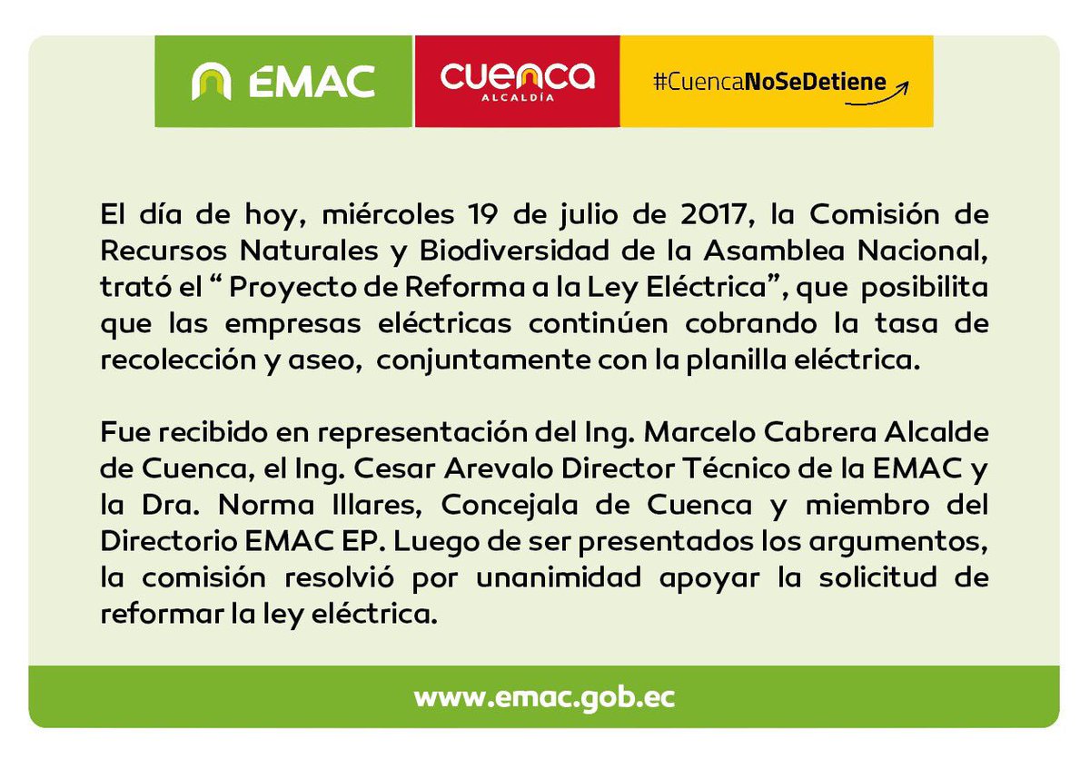 emac_ep's tweet photo. [ IMPORTANTE ] Informamos a la ciudadanía sobre #TasaRecolección >>> #CuencaNoSeDetiene https://t.co/VddRrgJGPf