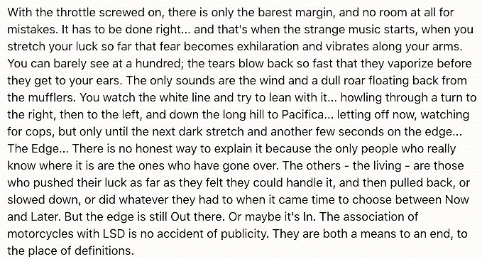 The Edge... There is no honest way to explain it because the only people who really know where it is are the ones who have gone over.