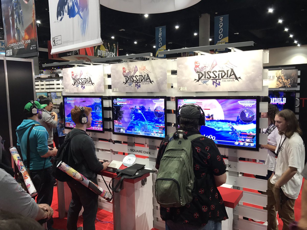 FinalFantasy's tweet photo. The @SquareEnix booth #3829 preview night at #SDCC2017 is ๐ฅ๐ฅ๐ฅ! Who's ready for tomorrow's 3 vs 3 tournament for a Warrior of Light Gil? https://t.co/geyU08C4Gq