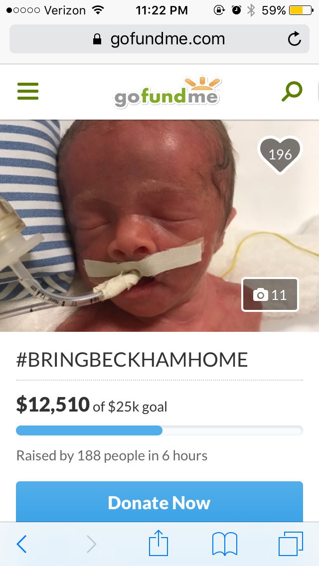 deannaTVnews's tweet photo. WOW! In just 6 hours, 188 people have donated $12,510 to help #BringBeckhamHome!! It's up $800 in just 10 minutes! https://t.co/MkZh8SyeE4 https://t.co/bxkRL4KgtS