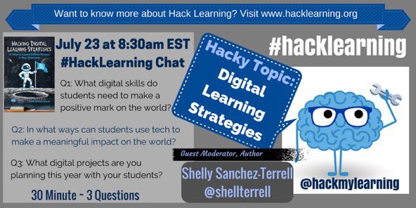 ShellTerrell's tweet photo. Join me for the #HackLearning chat Sunday, Jul 23 8:30am EDT Topic: Digital Learning Strategies #edchat #edtechmissions #edtech #llichat https://t.co/XIhBQ4EVlC