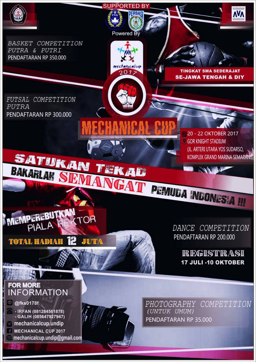 MechanicalCup_'s tweet photo. [HIMPUNAN MAHASISWA MESIN]
Proudly presents: "MECHANICAL CUP 2017"

"Satukan Tekad Bakarlah Semangat" https://t.co/nlZvSx3b6e