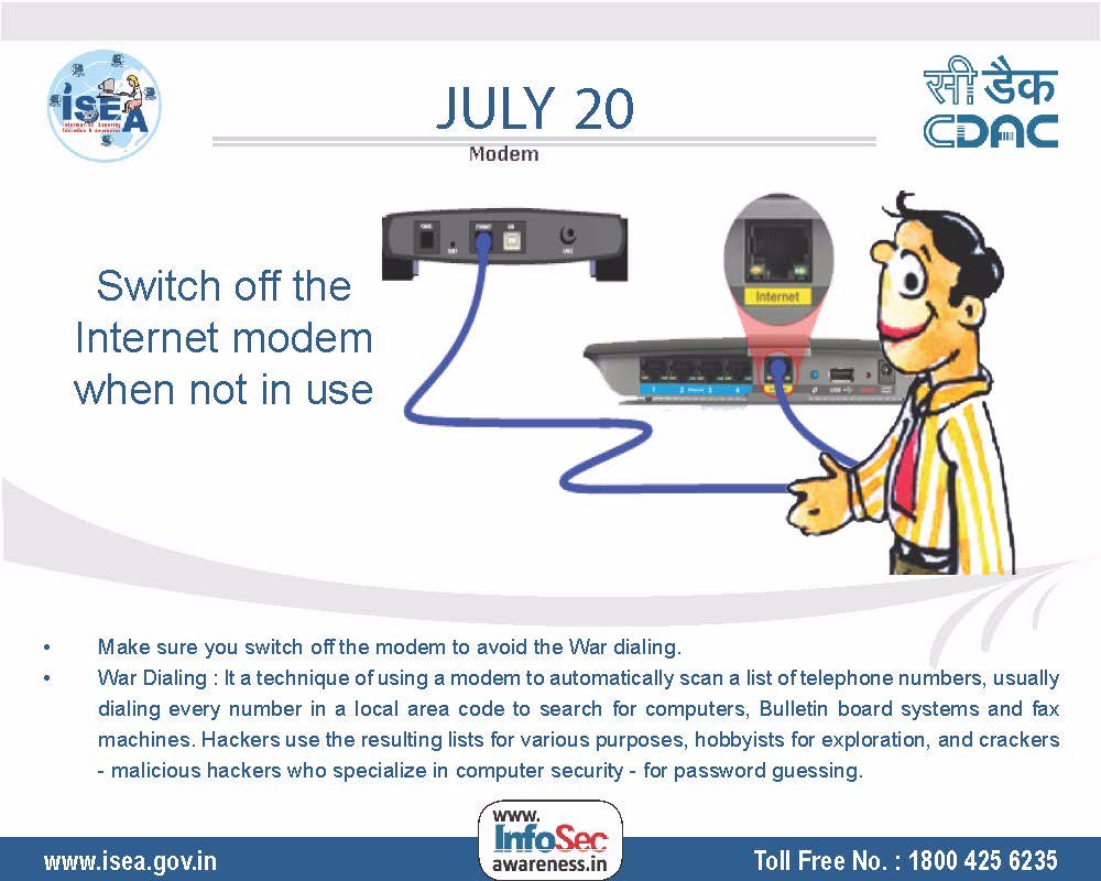 InfoSecAwa's tweet photo. #SimpleTip #Usefultip #Switchoff #Modem #When #NotinUse #RT @Cybervadodara @stpiindia @cdacindia @GoI_MeitY @MinIT_Telangana @cybercell_cgp https://t.co/y1LvXV2NYS