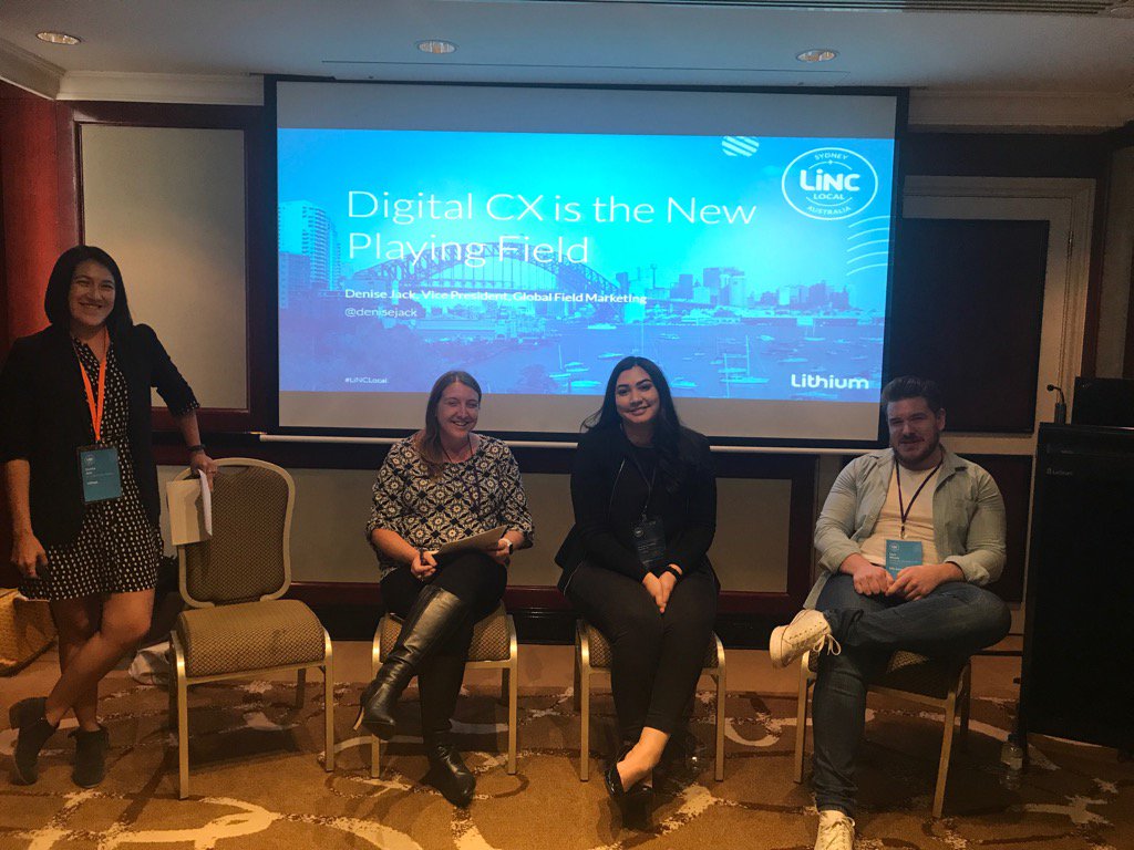 andrewsandes's tweet photo. Kicking off the #DigitalCX Panel at #LiNCLocal 
Thanks @lizsarbo from ATO, @Limabean87 from AGL and Nadia from Optus https://t.co/cSligjuU8y