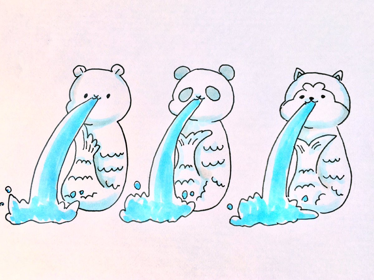 白しらす در توییتر 暑いので涼しげな絵を マーハムスター マーパンダ マーワンコです アナログ絵 イラスト