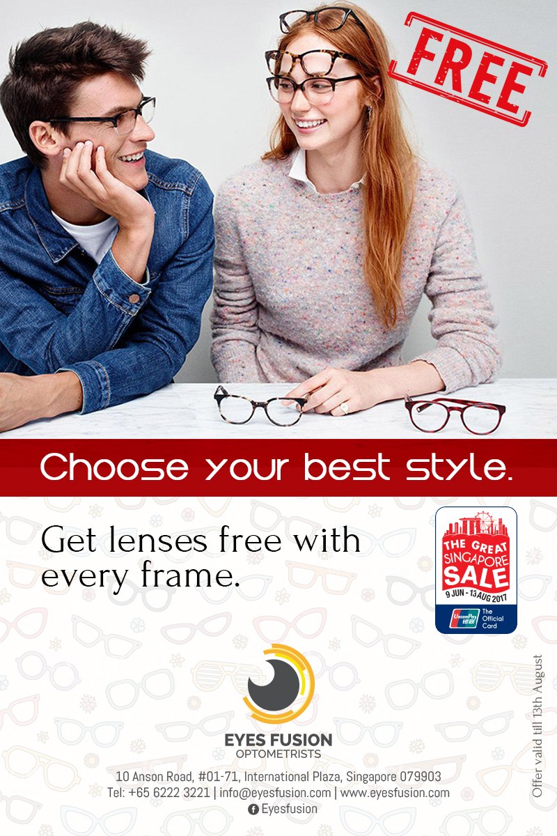 Eyes_Fusion's tweet photo. Get free lens on purchase of every frame! Enjoy this storewide #promotion before #GSS ends on 13th August. #free #Lens #eyesfusion https://t.co/vnQRryABdX