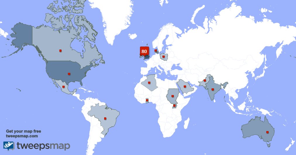 DurhamSmhPgr's tweet photo. My followers are in UK.(77%), USA(9%)... Get your map too: https://t.co/2x8hyZM7rq https://t.co/As47MwPFQa