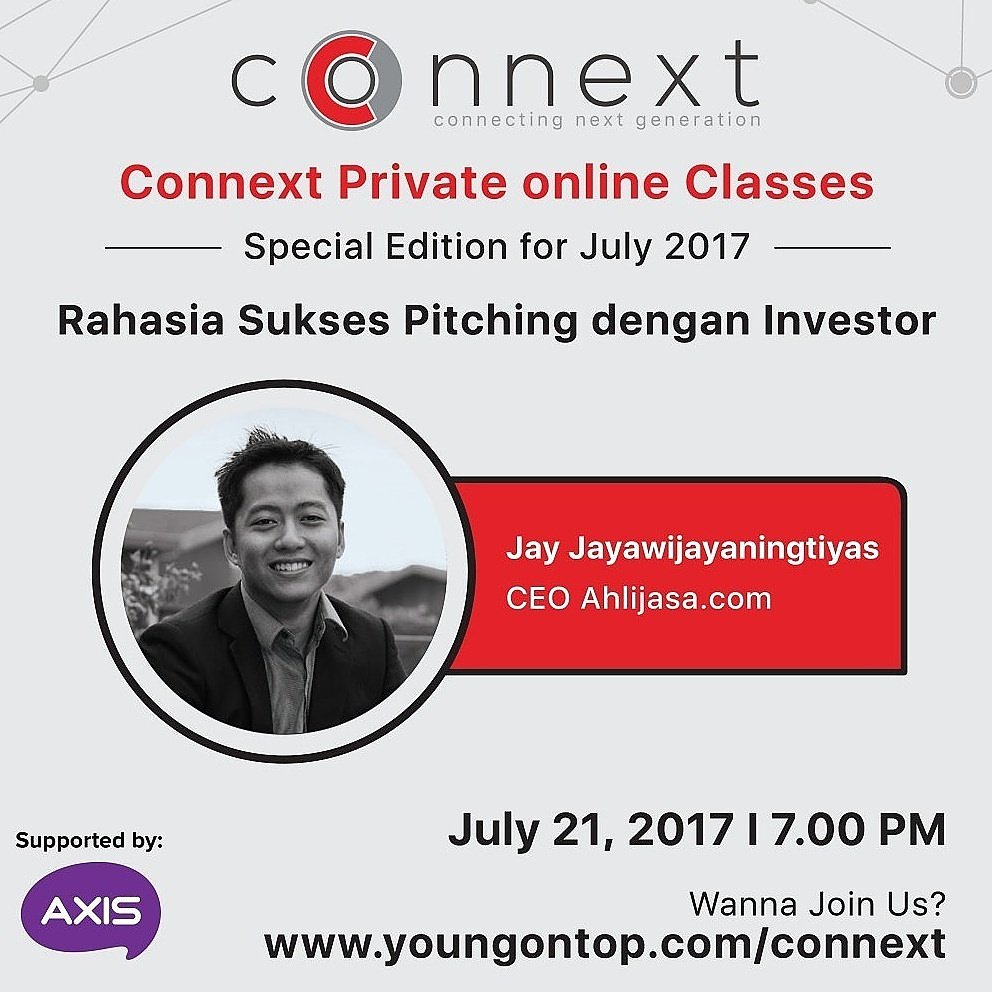 connextid's tweet photo. Mau belajar pitching dgn Juara 3 Startup World Cup? Daftar di https://t.co/5ctSJTROf7 &amp; dapatkan diskon 50% u/ Pengguna Provider @AXISgsm https://t.co/3p9G7gNYv7