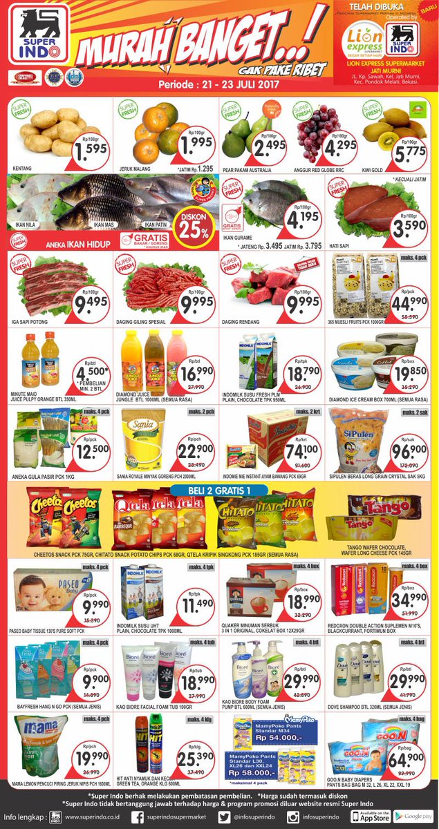 Super Indo Super Segar! Berikut promo koran Kompas (edisi 21-23 Juli 2017). Happy shopping! Info: bit.ly/1ECrO43