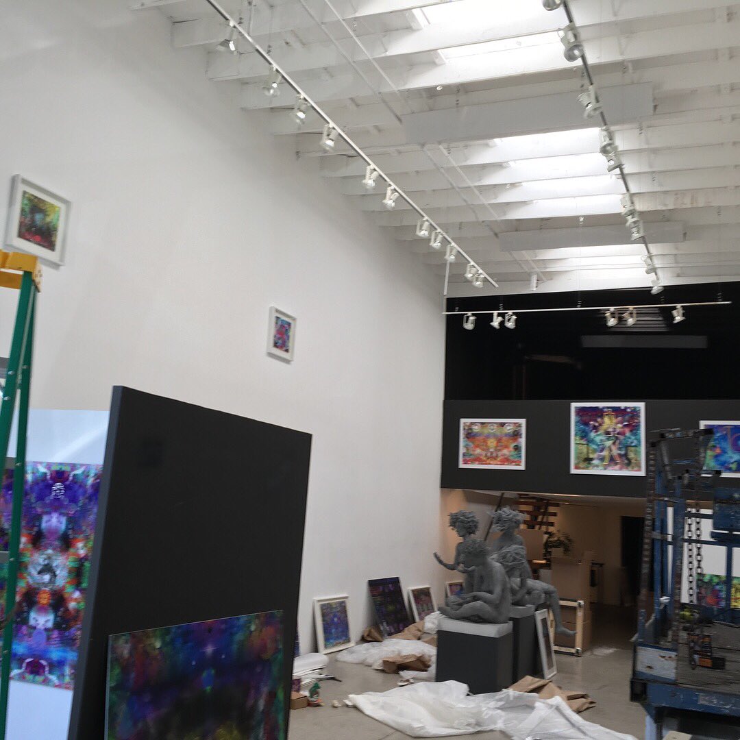 SteveHinkey's tweet photo. Installing 70 art piece exhibit at EarthWe Gallery in Bergamot Station for Saturday 22, 11-8. Party 4-8+. Thanks Philippe Caland! Come come! https://t.co/5ZElendjII