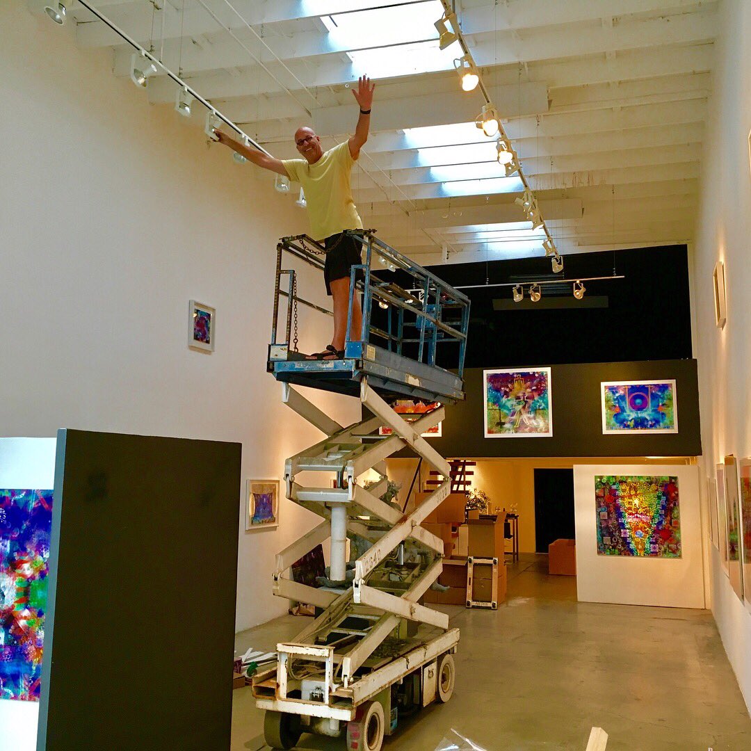SteveHinkey's tweet photo. Installing 70 art piece exhibit at EarthWe Gallery in Bergamot Station for Saturday 22, 11-8. Party 4-8+. Thanks Philippe Caland! Come come! https://t.co/5ZElendjII