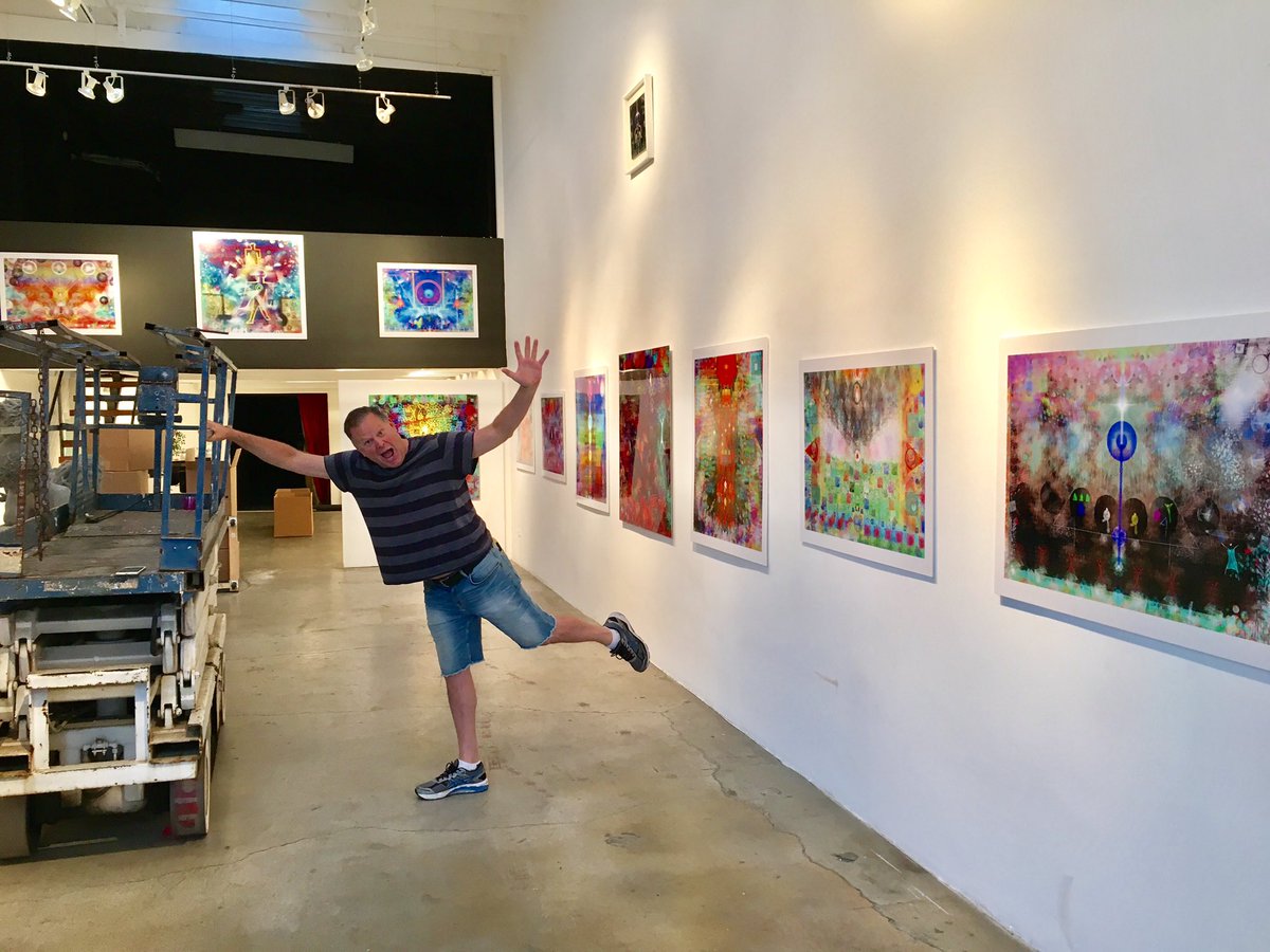 SteveHinkey's tweet photo. Installing 70 art piece exhibit at EarthWe Gallery in Bergamot Station for Saturday 22, 11-8. Party 4-8+. Thanks Philippe Caland! Come come! https://t.co/5ZElendjII