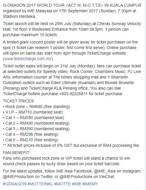 imemalaysia's tweet photo. G-DRAGON 2017 WORLD TOUR <ACT III, M.O.T.T.E> IN KUALA LUMPUR - TICKET LAUNCH #MOTTEINKL 

https://t.co/4IVx4phdQP https://t.co/3ntSdojte3