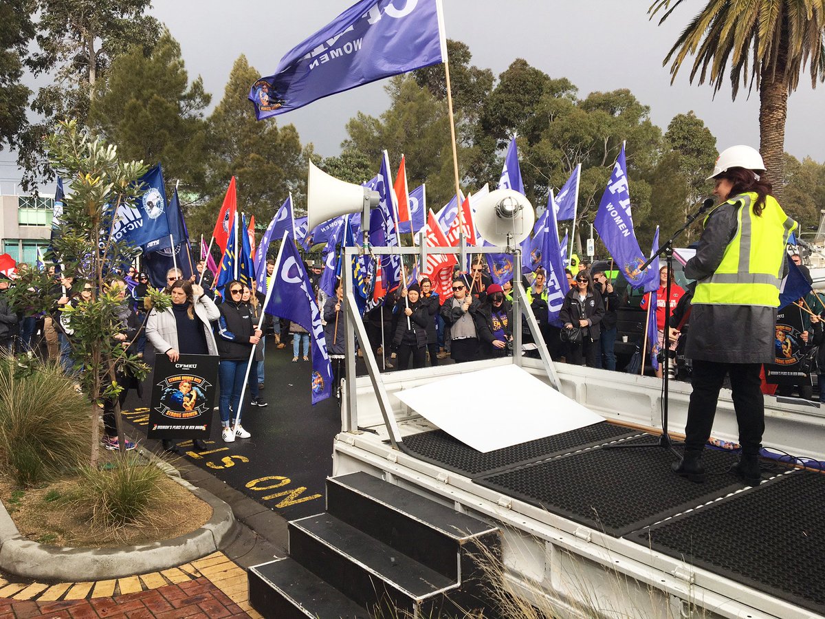 NTEUVictoria's tweet photo. Today, NTEU joined @VicUnions_Women outside the Element5/VCON office to say no to workplace gendered violence.
#StopGV @VicUnions https://t.co/f6K8UJjKwx