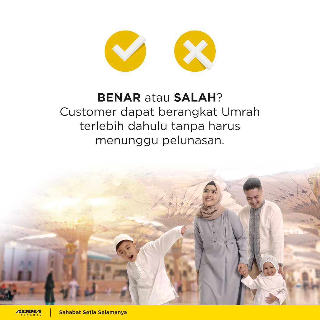 Jawab dengan format seperti ini: Jawaban (spasi) Mention lima teman kamu + Mention Adira Finance (spasi) hashtag #KuisAdiraFinance