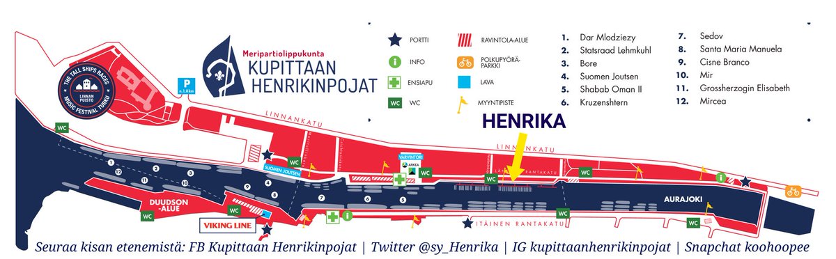 sy_henrika's tweet photo. Oletko hukassa #tallshipsturku'ssa? Ei hätää, ota tästä kartta talteen ja piipahda tutustumassa Henrikalla #partioscout #TURKU #TSR17 https://t.co/0G0iqZt5rJ