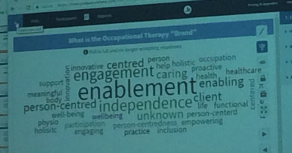 FelicityOT's tweet photo. Student forum used 'Poll Everywhere' to explore perceptions of the OT brand.  Fabulous way to capture the thoughts in the room! #otaus2017 https://t.co/uuptpnwoGb