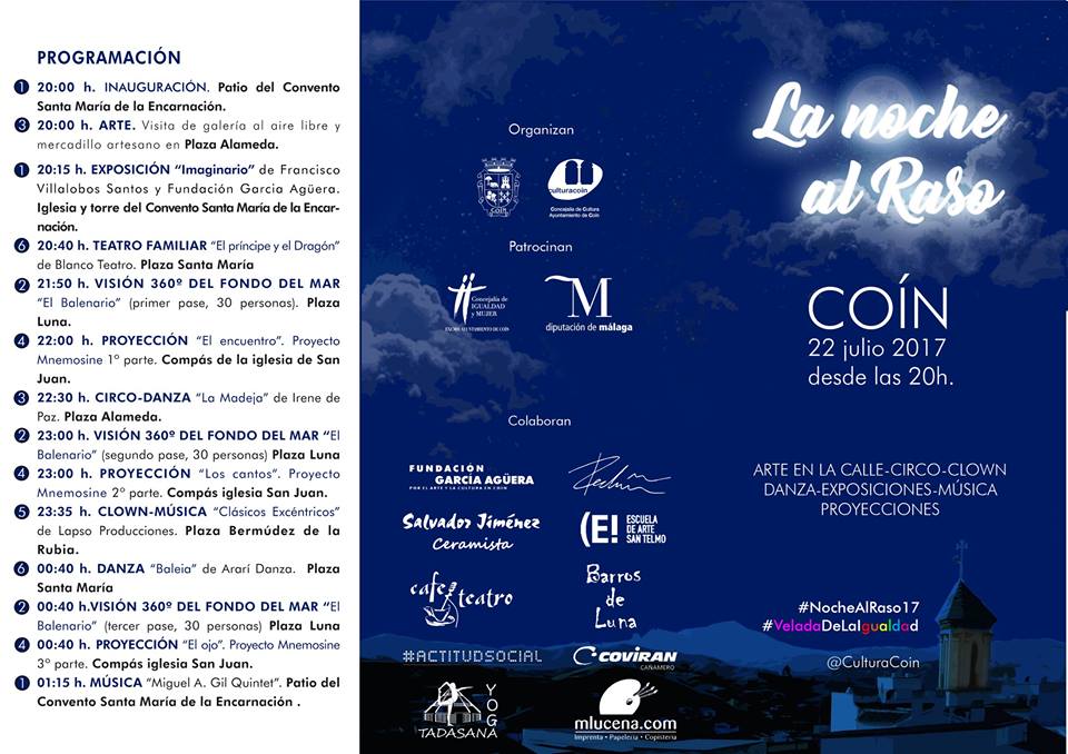 LAVADOSVIDALES1's tweet photo. Programa de la #NocheAlRaso17 con 40 propuestas culturales #VeladaDeLaIgualdad #CoínMLG #Málaga https://t.co/xww635OkDl