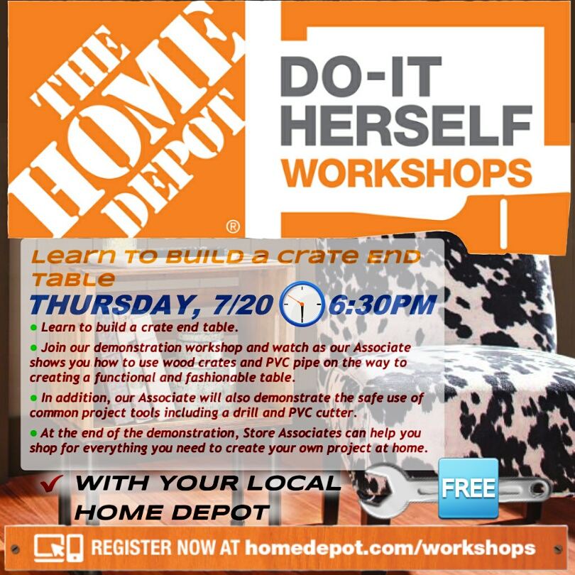 CRPaluszewski's tweet photo. ✔out this 🆓 #DIHWorkshop on 📅 7/20 @🕡 6:30pm &amp; learn how to 🔨build a crate end table | @homedepot 📱💻 https://t.co/SD4HpbEkl6 #crateendtable https://t.co/7vyrGdDPfC