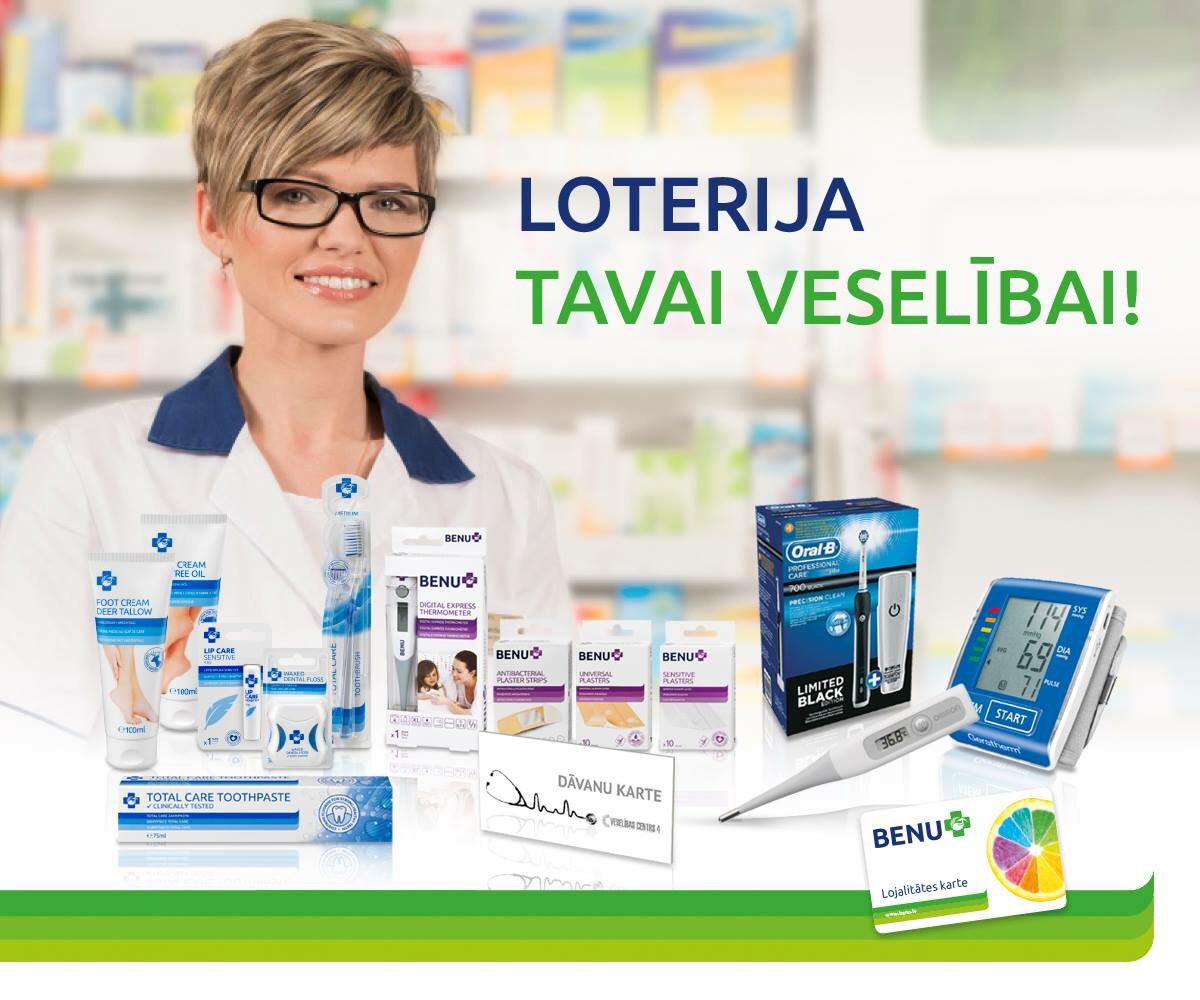 Lai piedalītos loterijā, veic pirkumu ar lojalitātes karti vismaz 20 EUR vērtībā kādā no BENU Aptiekām!