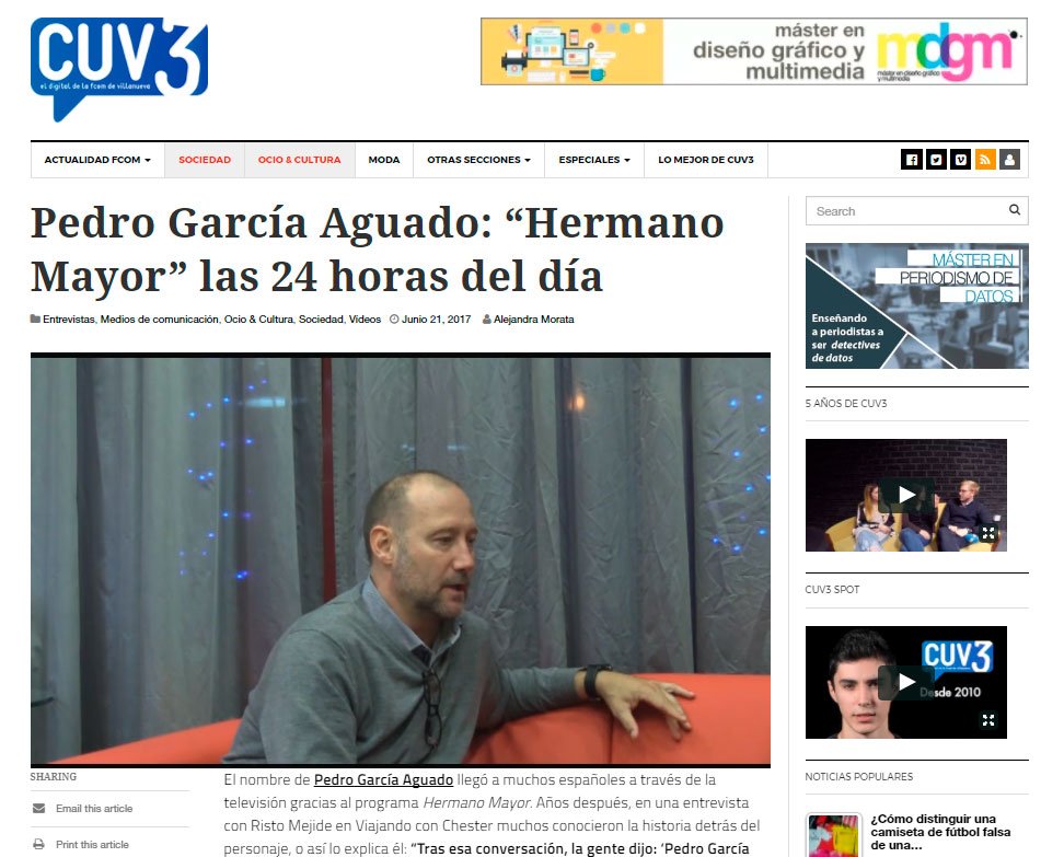 Univ_Villanueva's tweet photo. Pedro García Aguado: “Hermano Mayor” las 24 horas del día ¿La habías leído? Aquí tienes esta entrevista de @Alemorata, alumna de #Periodismo https://t.co/jKbuI8UAk6