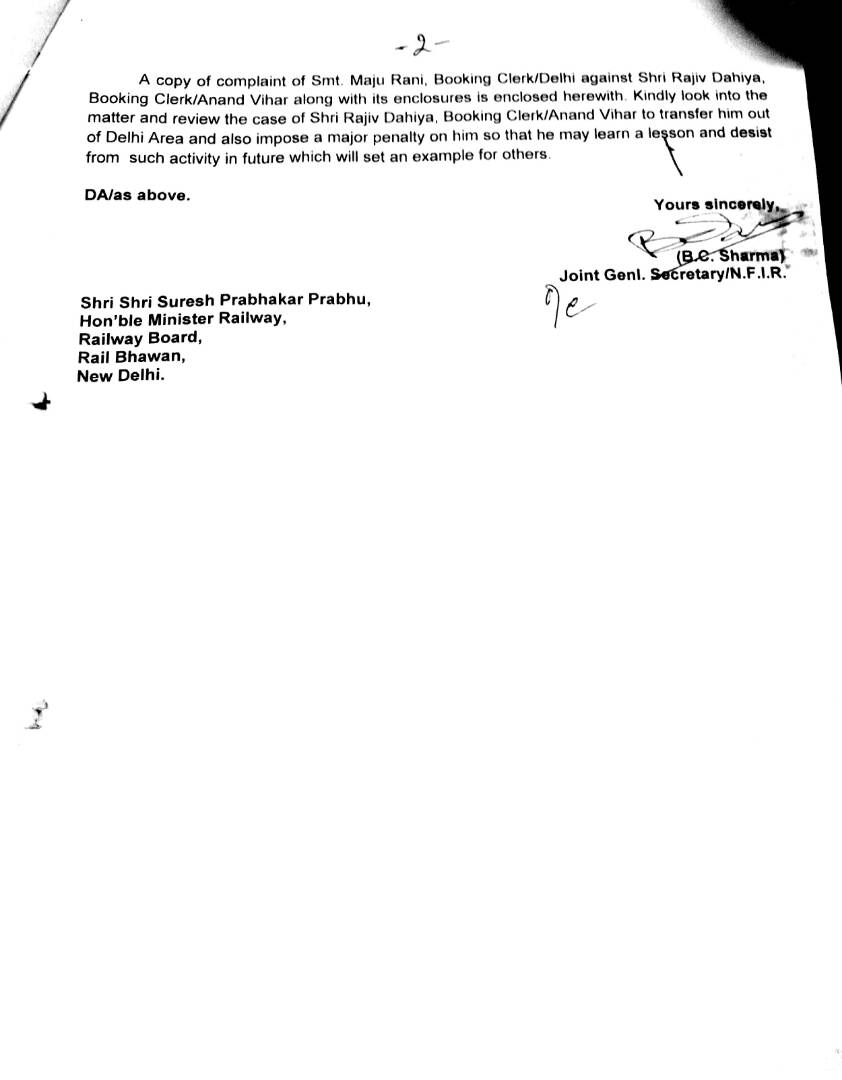 BCSharmaURMU's tweet photo. @RailMinIndia DRM Delhi is not taking any action... instead of your instruction" to look in this matter " to DRM Delhi. https://t.co/hH3K4HH2BH