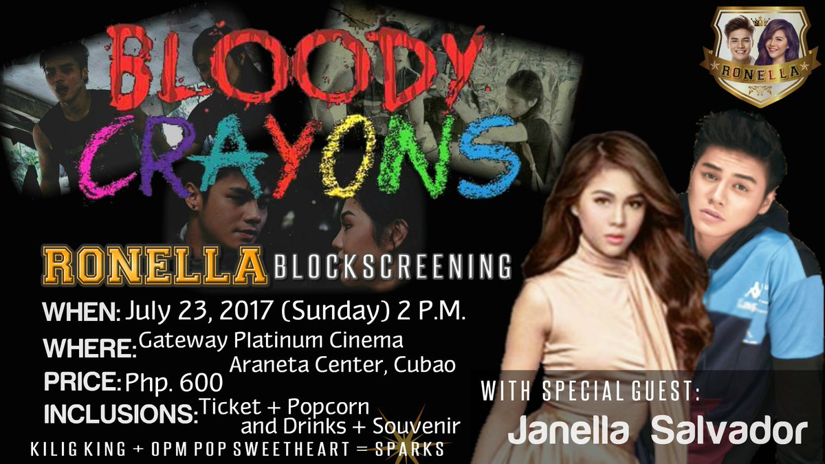 RonEllaRepublic's tweet photo. RONELLA Fans Blockscreening for Bloody Crayons
With Special Guest: Janella Salvador 
(Ronnie Alonte is yet to be confirmed, stay tuned) 😊💖💋 https://t.co/oL9bqxGOcw