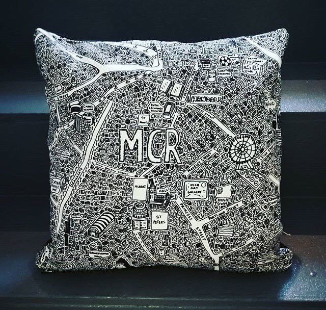 DaveDraws_'s tweet photo. #Manchester doodle map cushions are available to buy today from @KulaGallery! Pop down and get yours! #cushion #mcr #kulagallery #gallery https://t.co/ua1NkUV1eM