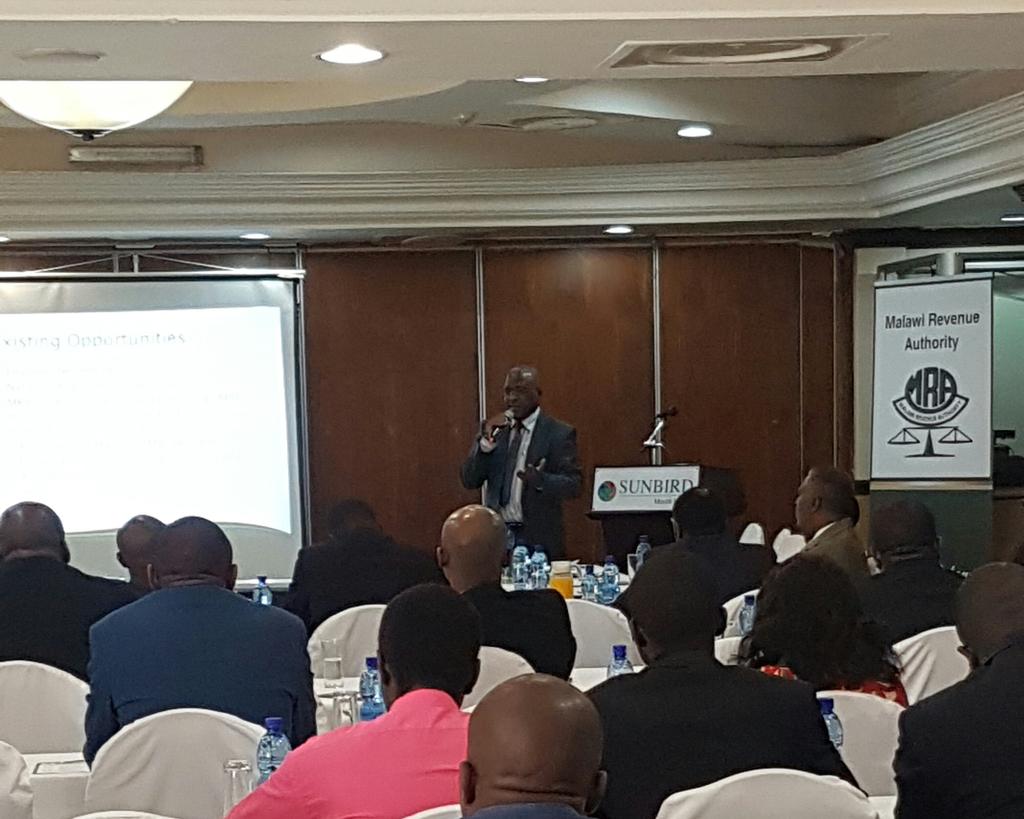 MRA_Malawi's tweet photo. MRA's Deputy Commissioner of Customs and Excise Exports; Edwin Starch, addressing the audience. #paytaxes #developmalawi #exportation https://t.co/netd9AGMqB