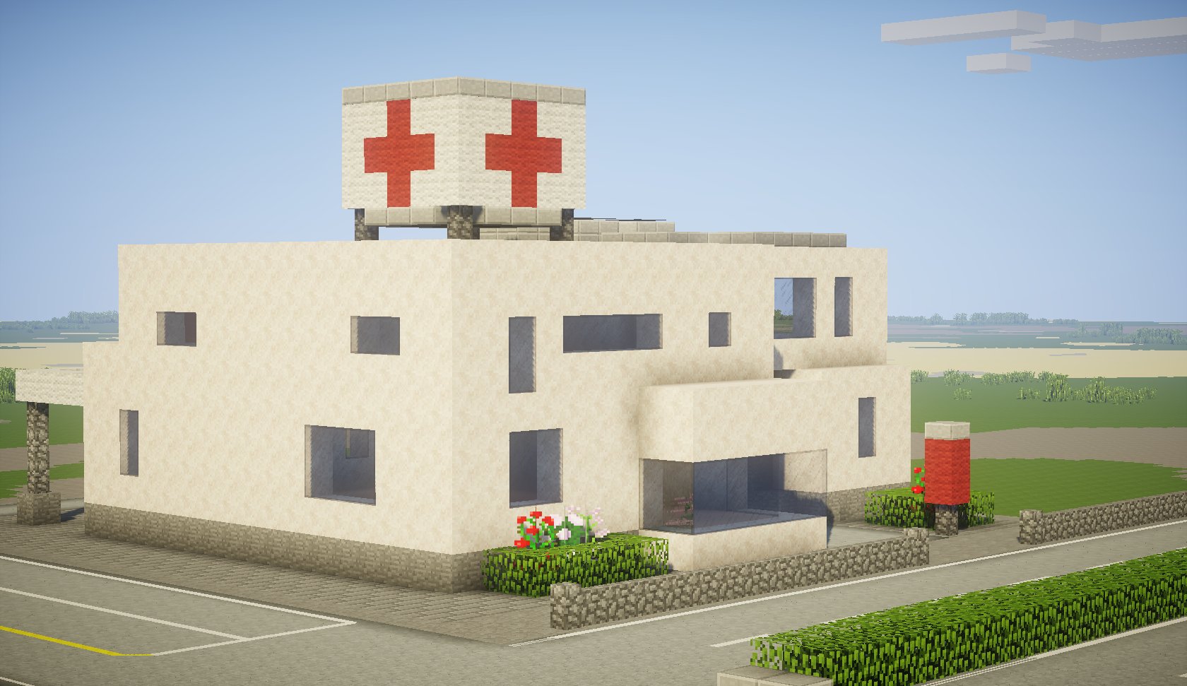 空浜市 マインクラフト現代建築 新たに診療所を作りました 空浜市では初の中規模建造物となります 三枚目は現在の空浜市の建設状況です 予定では明日以降一気に建設ペースを上げていくつもりです Minecraft建築コミュ マイクラ建築コミュ マイン