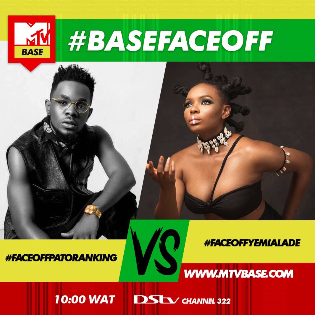 MTVBaseWest's tweet photo. It's about that time to #BaseFaceOff with @patorankingfire and @yemialadee. Whose team are you on ???? #FaceOffPatoranking #FaceOffYemiAlade https://t.co/TGSDuugX1o